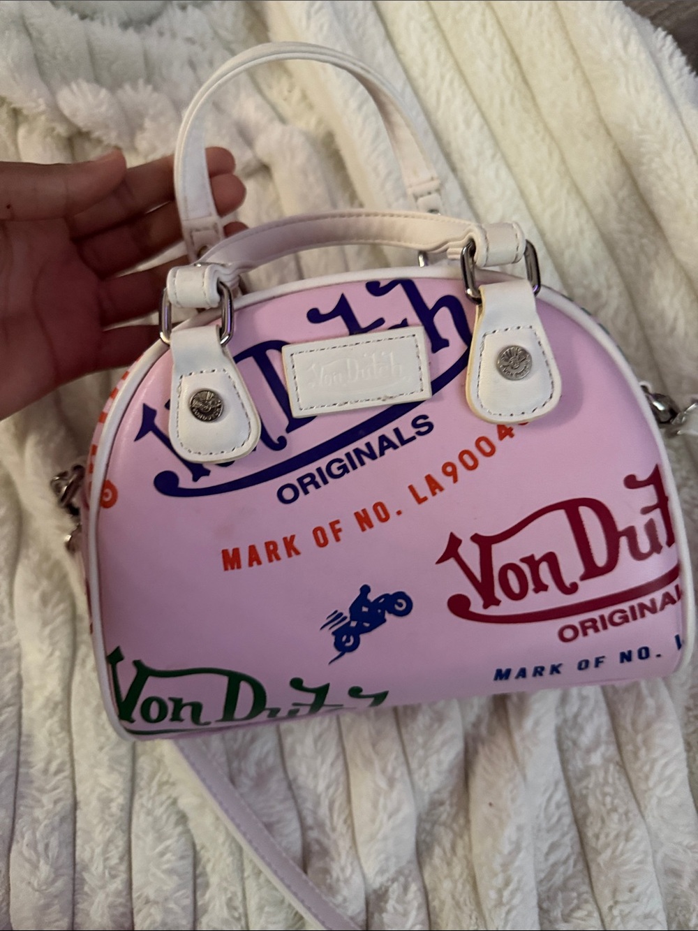 Von Dutch Pink Logo Mini Dome Bag with White Handles